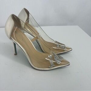 Betsey Johnson Clear PVC Pointed-Toe Pumps with Silver Accents